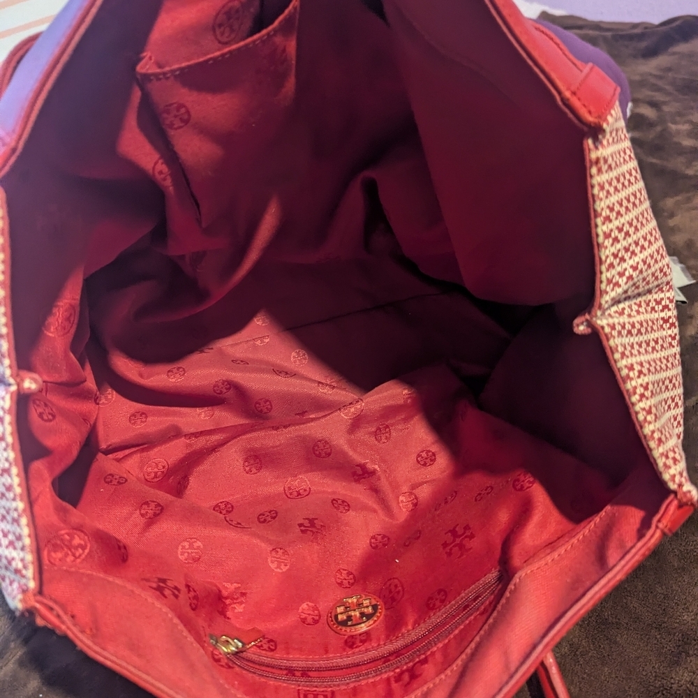 Tory Burch Red Women's Tote BagY with Woven Side Panels O Me - Picture 5 of 6